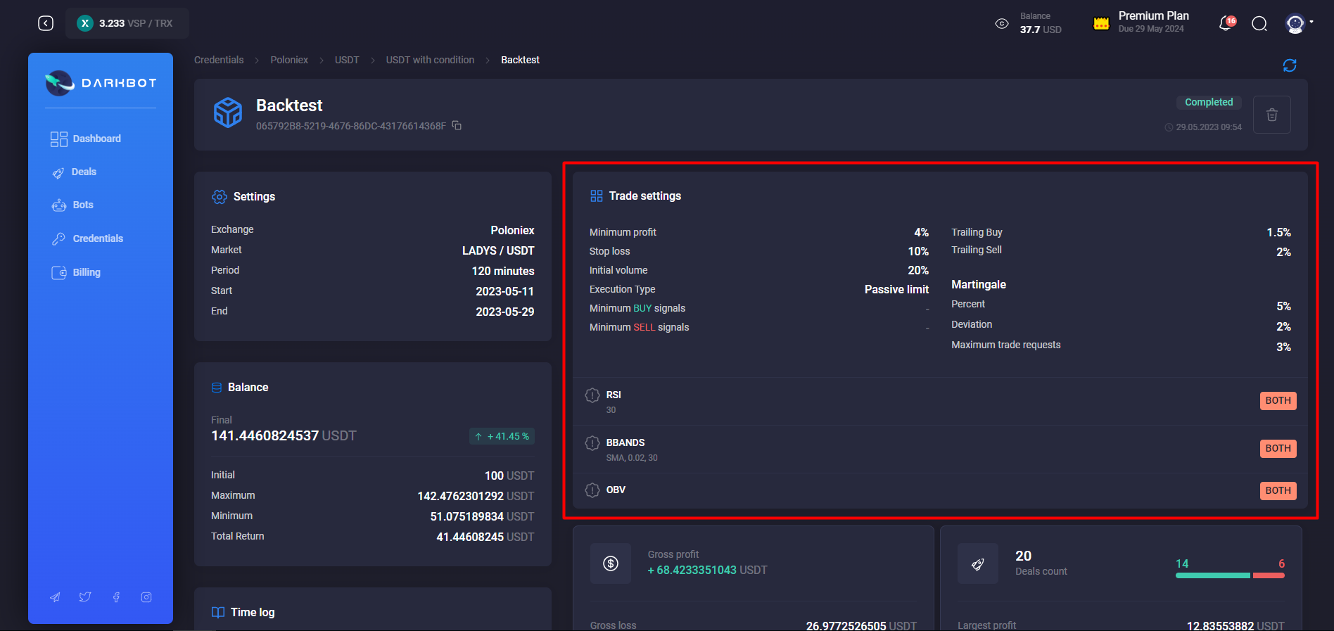 Trade settings widget