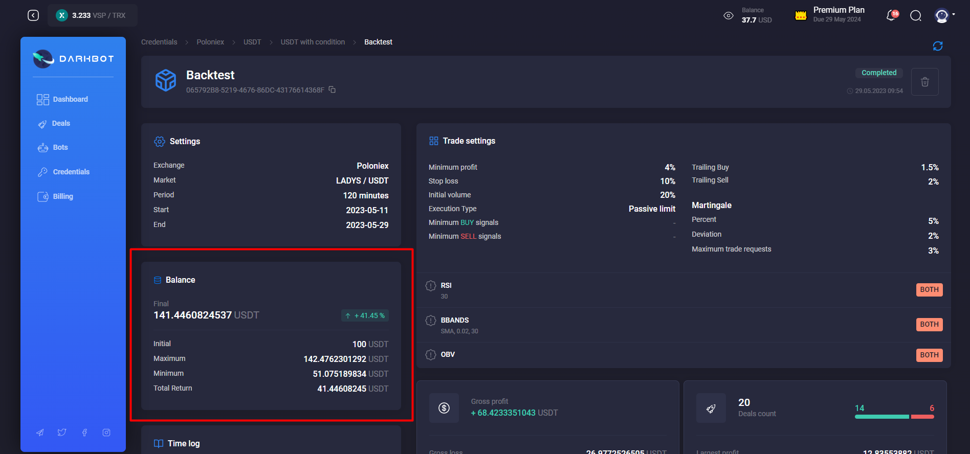 Backtest balance widget