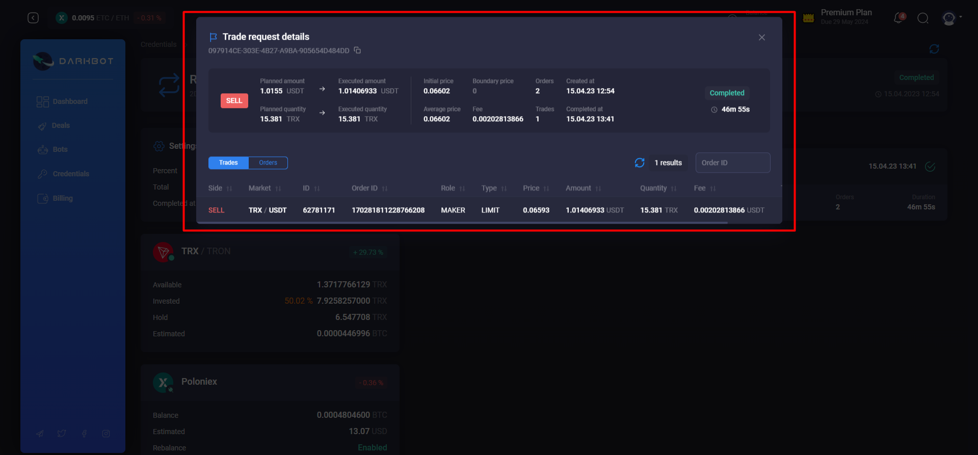 Trade request details