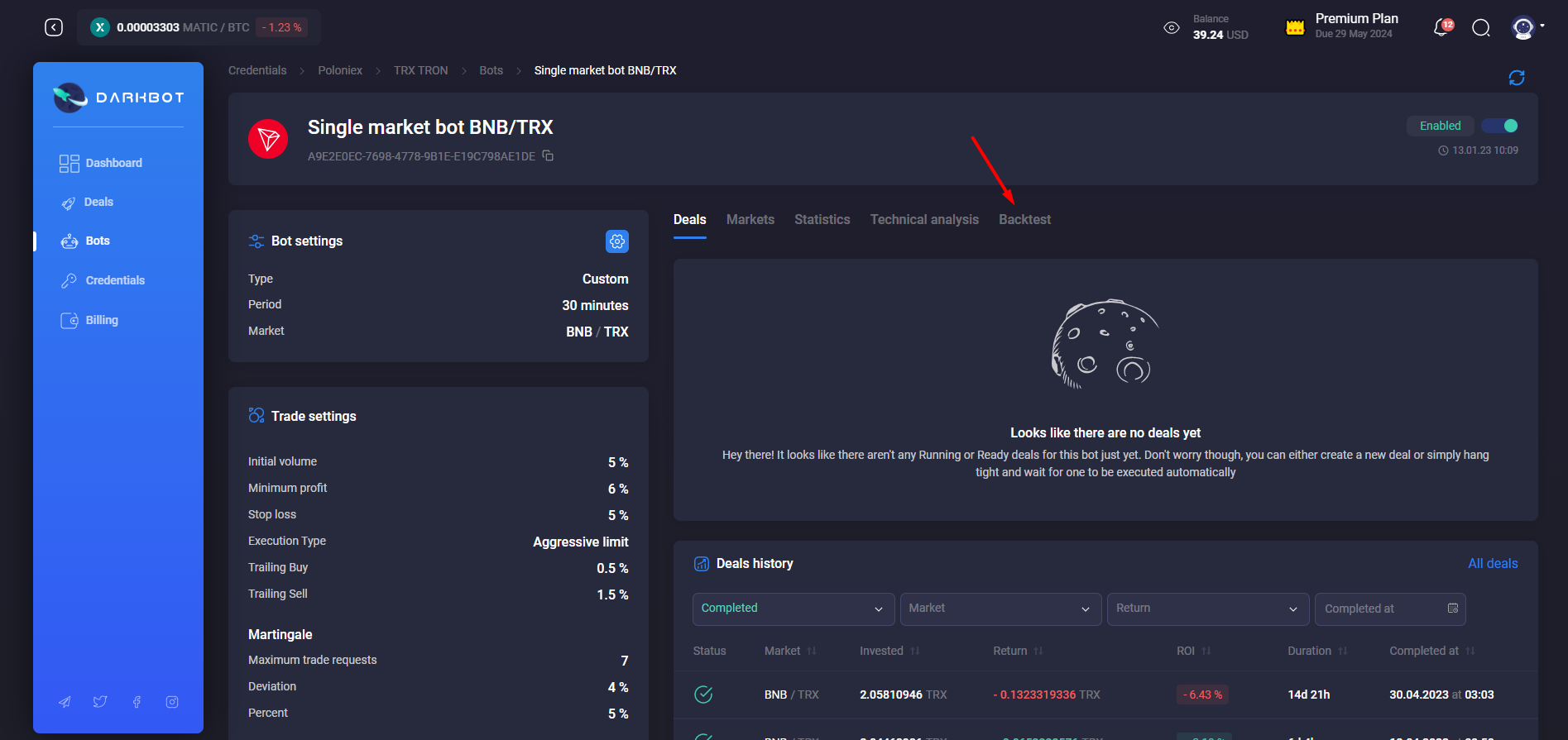 Backtest tab