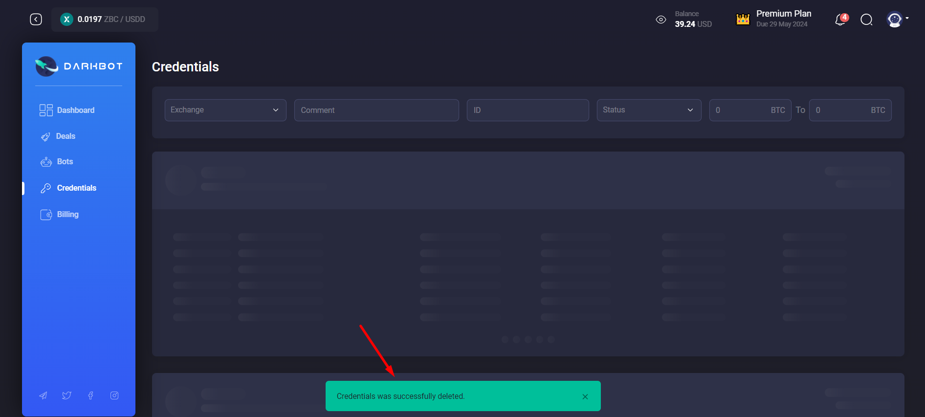 Notification of successful deletion