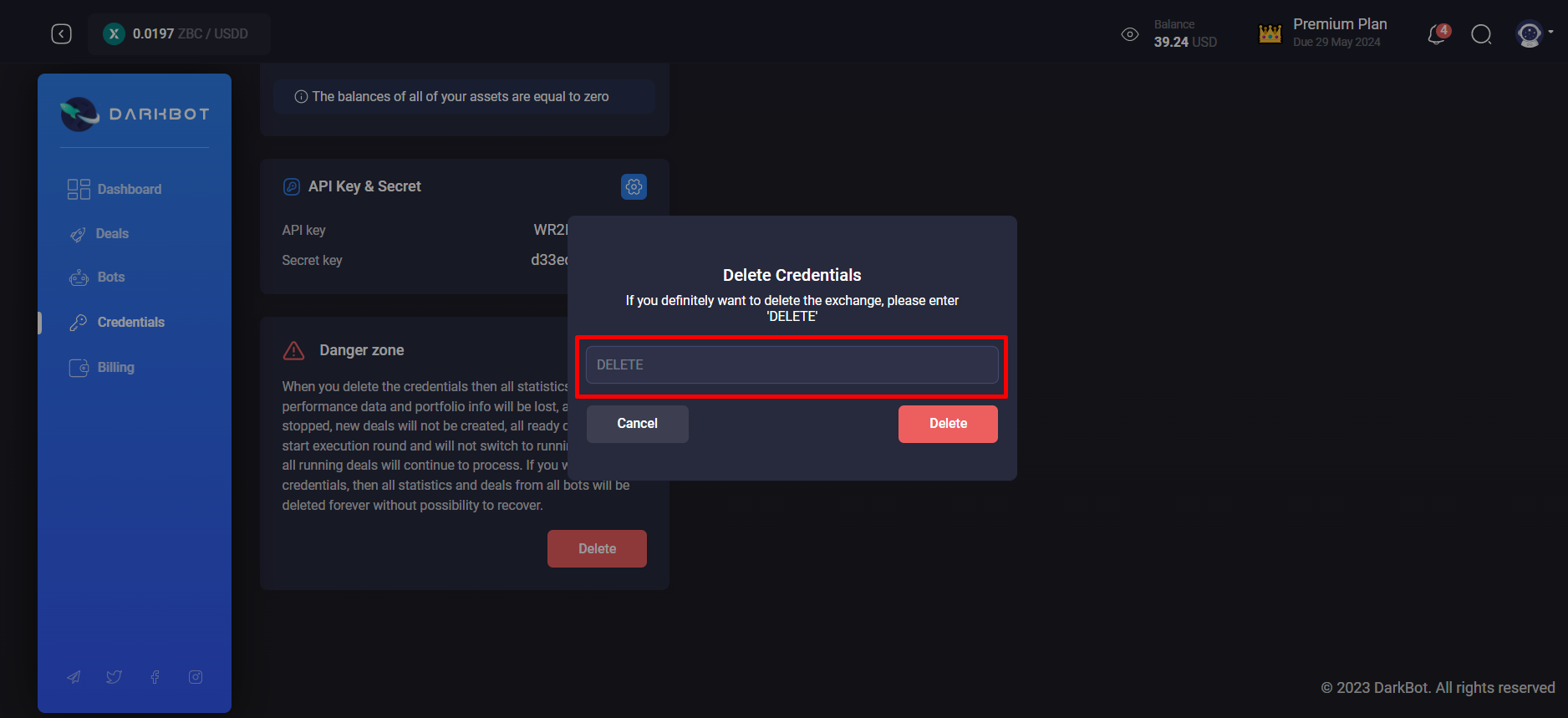 Confirm delete input