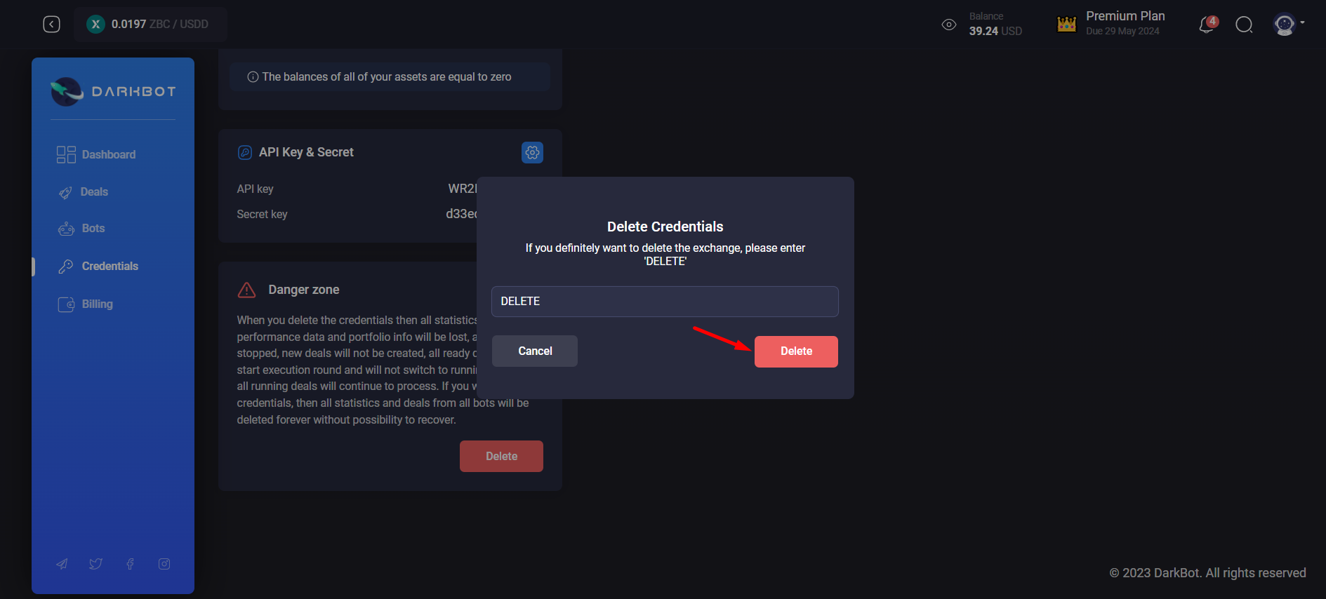 Confirm delete button