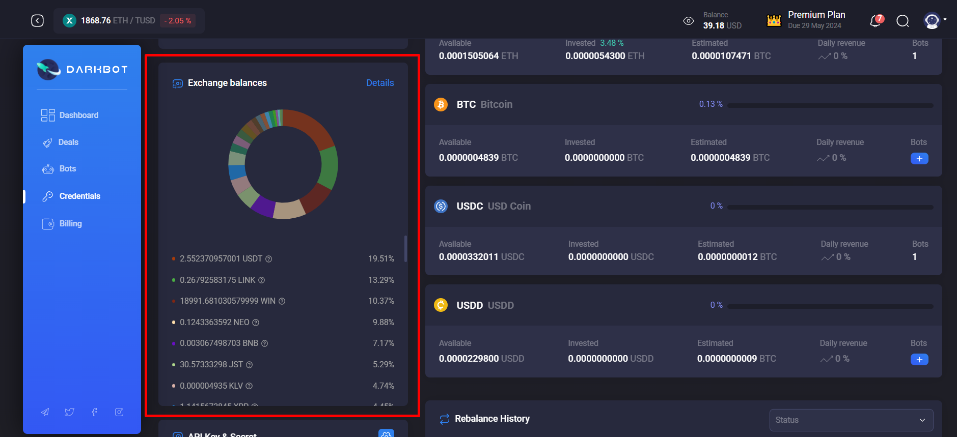 Exchange balance widget